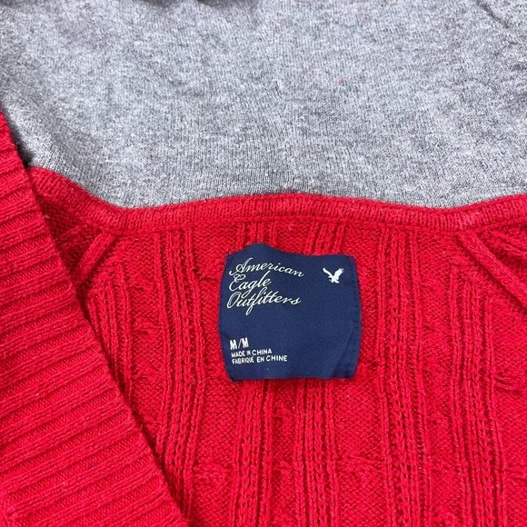 Vintage Y2K American Eagle Sweater Women Medium Red Cable Knit Babydoll Bella - Picture 3 of 11